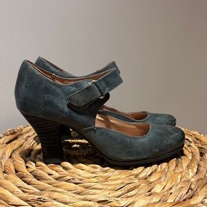 Miz Mooz Women's Dark Gray Strap Heels